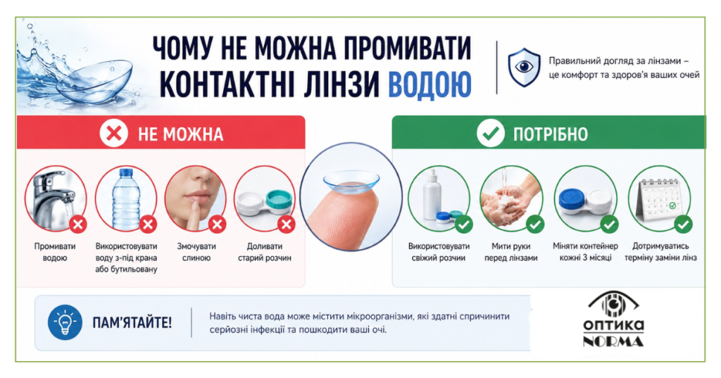 Чому не можна промивати контактні лінзи водою