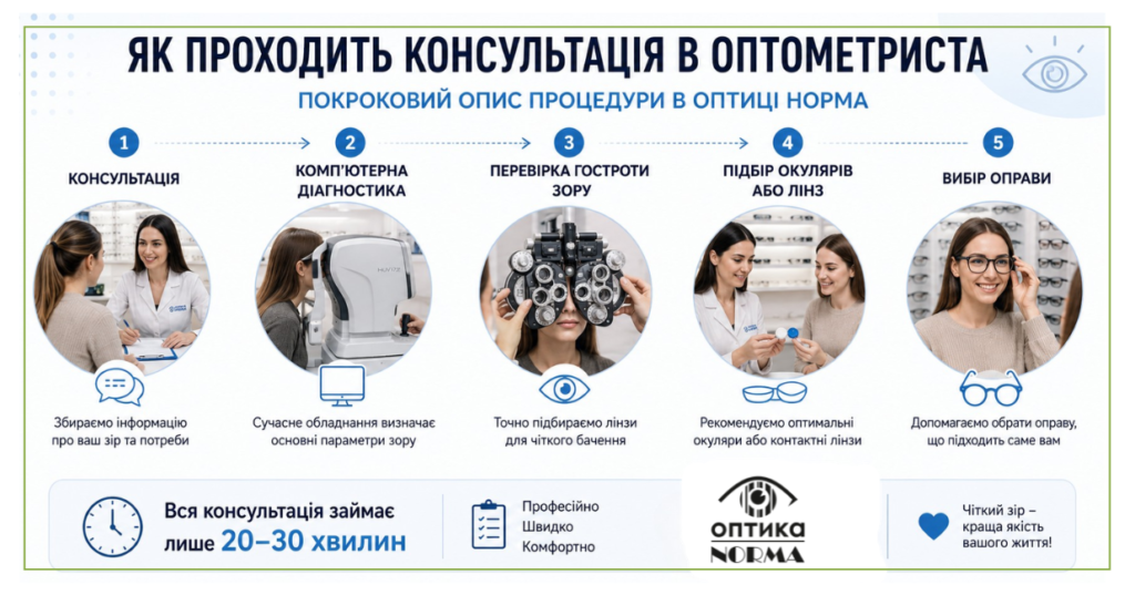 Покроковий опис процедури діагностики зору